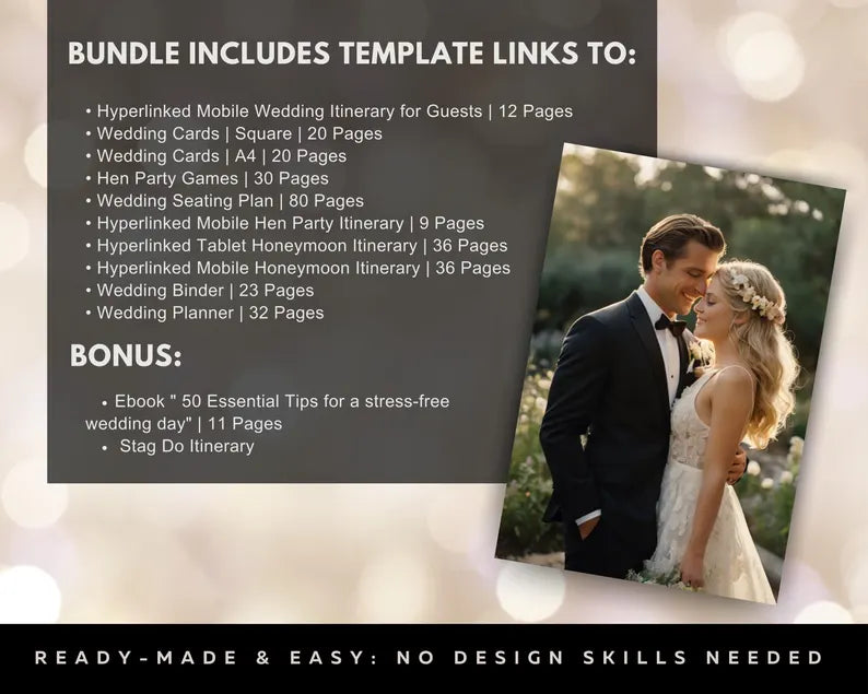 All-in-One Wedding Planner Bundle-Editable Canva Templates (Itinerary, Seating Plan, Cards & More)