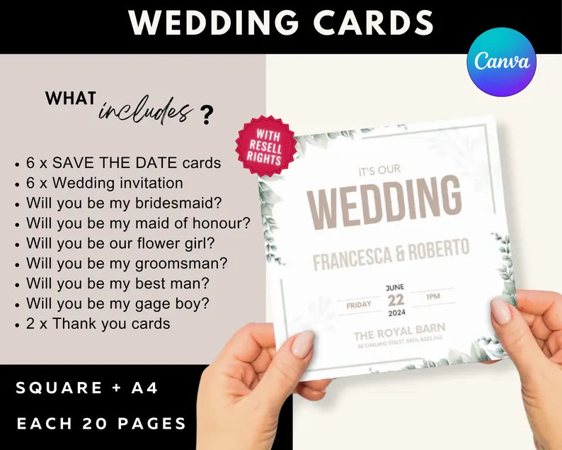 All-in-One Wedding Planner Bundle-Editable Canva Templates (Itinerary, Seating Plan, Cards & More)