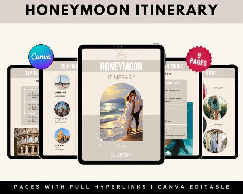 All-in-One Wedding Planner Bundle-Editable Canva Templates (Itinerary, Seating Plan, Cards & More)