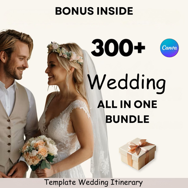 All-in-One Wedding Planner Bundle-Editable Canva Templates (Itinerary, Seating Plan, Cards & More)